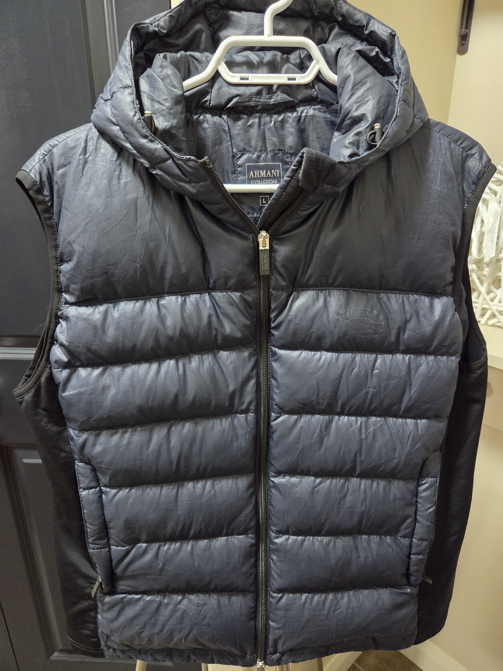Armani Collezioni Navy Puffer Vest with Hood